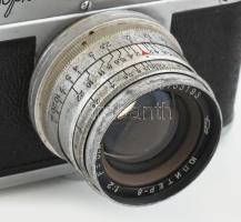 Zorki-4 szovjet fényképezőgép, Jupiter-8 f 1:2 50 mm objektívvel, eredeti, bőr tokjában / Vintage Ru...