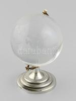 Üveg földgömb, fém talpon, kopottas, m: 12 cm