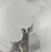 Üveg földgömb, fém talpon, kopottas, m: 12 cm