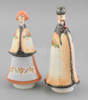Aquincumi porcelán népviseletes pár. Kézzel festett, jelzett, minimális kopással, m: 20,5-22,5 cm