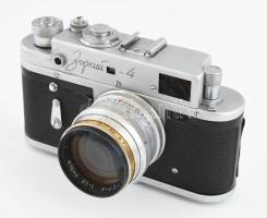 Zorki-4 szovjet fényképezőgép, Jupiter-3 f 1:1,5 50 mm objektívvel, eredeti, bőr tokjában