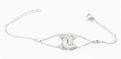 Ezüst(Ag) karkötő, köves középrésszel, jelzett, h: max.18,5 cm, bruttó: 3,6 g