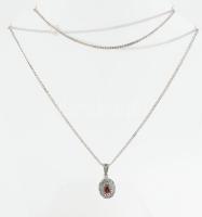 Ezüst(Ag) nyaklánc gránátos medállal, jelzett, h: 58 cm, bruttó: 8,4 g