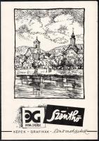 Szánthó Imre (1925-1998): Tetők (Szentendre). Linómetszet, papír, jelzett, számozott (31/50), kiadói...