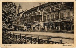 1946 Kolozsvár, Cluj; Bánffy palota, autóbusz, Erdélyi leszámoló és Pénzváltó bank rt., illatszertár, Capitol üzlete / palace, street, bus, bank, perfumery (fa)