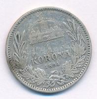 1894KB 1K Ag "Ferenc József" T:2-,3 patina 
Adamo K5