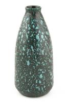 Retró, türkiz-fekete mázas kerámia váza, jelzett, hibátlan, m: 24 cm