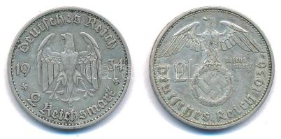 Német Harmadik Birodalom 1934D 2M Ag "Garnisonkirche" + 1936G 2M Ag "Hindenburg"...