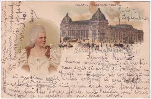 1902 Bucharest, Bukarest, Bucuresti, Bucuresci; Palatul Telegrafo Postal, M.S. Regina Elisabeta / Post and telegraph palace. Carol Gobl Art Nouveau, floral, litho (EK)