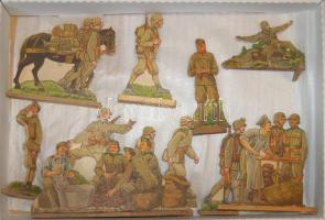 cca 1940 Gyermekjáték: Fából, lombfűrésszel kivágható katonai játékfigurák 12 db / 12 military toys