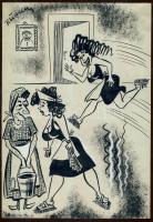 Ruszkay György (1924-1998): Hatékony takarítás, vegyes technika-papír, szignált, 15x21 cm