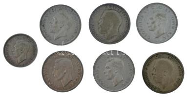 Nagy-Britannia 1923-1946. 1Sh Ag (6xklf) + 1939. 6p Ag "VI. György" T:1--3 United Kingdom 1923-1946. 1 Shilling Ag (6xdiff) + 1939. 6 Pence Ag "George VI" C:AU-F Krause KM#835