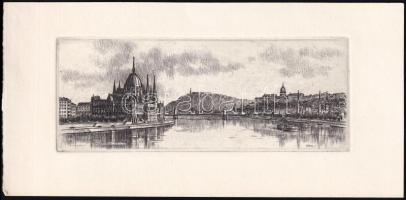 Vertel József (1922-1993): Budapesti panoráma. Rézkarc, papír, jelzett a karcon, 7×14 cm