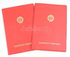 1975 Igazságügyi Törzsgárda jelvény arany és ezüst fokozat két adományozó okirat, tokkal