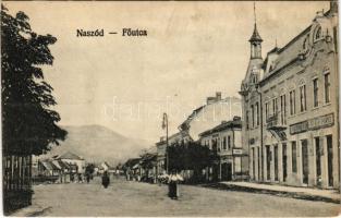 Naszód, Nasaud; Fő utca, Pollák és Siegelstein üzlete / main street, shops (EK)