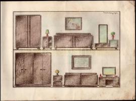 cca 1930 Gazdagon illusztrált, színes bútor mintakönyv, 33 sztl oldal. Tűzött papírkötés, foltos lap...