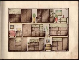 cca 1930 Gazdagon illusztrált, színes bútor mintakönyv, 33 sztl oldal. Tűzött papírkötés, foltos lap...