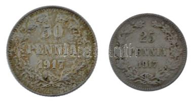 Finnország 1917. 25p Ag + 50p Ag T:2-,2 Finland 1917. 25 Pennia + 50 Pennia Ag C:VF,XF Krause KM#19,...