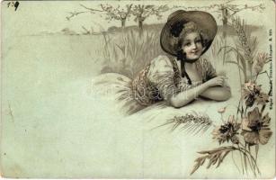 1900 Szecessziós hölgy / Art Nouveau, floral lady. litho