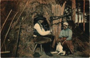 Magyar népviselet, pipázó bácsi. Untermüller Ernő kiadása / Hungarian folklore, man smoking a pipe