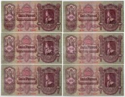 1930. 100P (6x) sorszámkövető és egy egyugrású sorszámmal "E 566 034493 - E 566 034499" T:II az egyiken kis beszakadás, a másikon folt