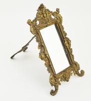 Rendkívül dekoratív, öntött bronz asztali keret tükörrel, kitámasztható, korának megfelelő állapotban, teljes méret: 34x20 cm