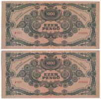 1945. 1000P "MNB" bélyeggel (2x) sorszámkövetők "F 577 078503 - F 577 078504" T:...