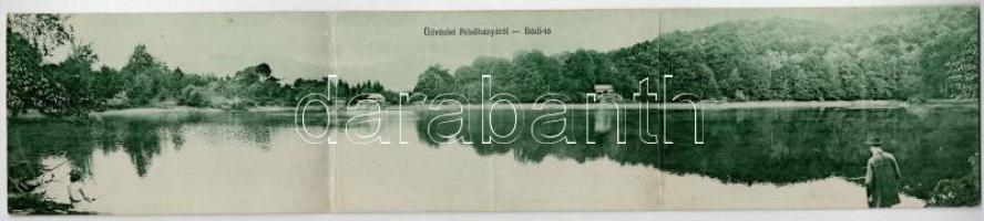 1922 Felsőbánya, Baia Sprie; Bódi tó. Vagányi felvétele és kiadása. 3-részes kihajtható panorámalap / Lacul Pinthea / lake. 3-tiled folding panoramacard (fa)