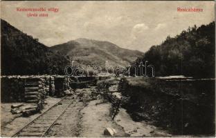 1913 Resicabánya, Resicza, Recita, Resita; Kemenceszéki völgy árvíz után, fűrésztelep, iparvasút / valley after the flood, sawmill, industrial railway (r)