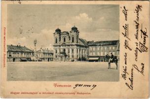 1901 Temesvár, Timisoara; tér, templom, üzletek. Divald műintézetéből / church, shops, square (EK)