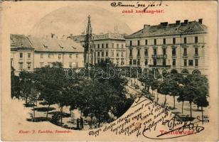 1902 Temesvár, Timisoara; Jenő herceg tér, emlékmű, Martin Jakab üzlete. Raschka kiadása / square, monument, shop (EK)