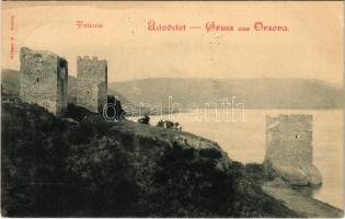 1905 Orsova, Al-Duna, Trikule, Háromtorony. Hutterer G. kiadása / tower ruins / Tricule (fa)