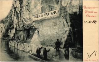 1899 (Vorläufer) Orsova, Kazán-szoros, Traján tábla. Hutterer G. kiadása / Kasanenge, Trajantafel / Cazane, Tabula Traiana / gorge, monument (Rb)