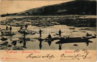 1899 (Vorläufer) Orsova, Vaskapu-szoros. Hutterer G. kiadása / Eisernes Tor / Portile de Fier / gorge, canal (lyuk / pinhole)