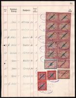 Bécs 1920 Értékpapír forgalmi napló lapja 353,30K értékű értékpapír forgalmi adóbélyeggel