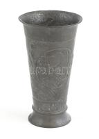 Szecessziós fém váza, kopásnyomokkal, m: 14,5 cm