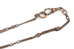 Szecessziós fém óralánc, gyöngyház és zománc berakással, h: 30 cm