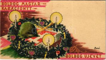 Boldog magyar karácsonyt, boldog újévet! Második világháborús katonai üdvözlet s: Bozó (12 x 6,8 cm) (non PC)