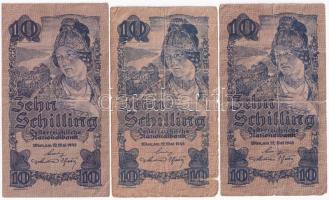 Ausztria 1945. 10Sch (3x) + 20Sch (2x) + 100Sch T:III,III- Austria 1945. 10 Schilling (3x) + 20 Schi...