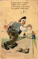 1943 A nagy bajnok én vagyok. Humoros sport képeslap tekéző férfivel / Humorous sport, bowling. Cecami n. 1010. s: M.M. (EB)