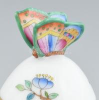 Herendi Viktória mintás, tojás bonbonier, figurális lepke fogóval, jelzett, hibátlan, m: 9 cm