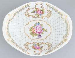 Hollóházi virágmintás kínáló, jelzett, hibátlan, 25x20 cm