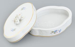 Hollóházi virág mintás bonbonier, hibátlan, jelzett, 15,5x11 cm