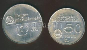 1974. 50Ft Ag + 100Ft Ag "50 éves az MNB" T:BU Eredeti plasztiktokban!