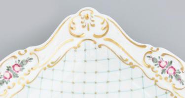 Hollóházi virágmintás nagy kínáló, jelzett, hibátlan, 24,5x24,5 cm