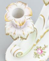 Hollóházi két ágú barokkos gyertyatartó, jelzett, hibátlan, 16 cm