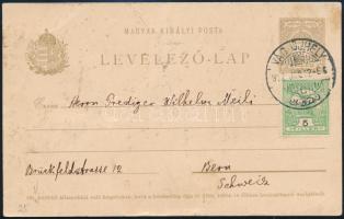 1912 5f díjjegyes levelezőlap 5f kiegészítéssel Svájcba
