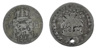Bolívia ~1853-1859. 1/2S Ag + Holland Kelet-India 1909. 1/10G Ag T:3 lyuk
Bolivia ~1853-1859. 1/2 S...