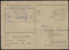 1944 Bodrossy Félix (1920-1983) filmrendező, operatőr saját kézzel írt tábori postai levelzőlapja