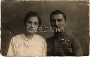 Osztrák-magyar katona és szerelme / K.u.k. Hungarian military, soldier and his lover. photo (non PC) (EB)